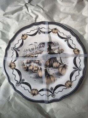 Set of 4 Melamine Halloween Witch In A Pumpkin Patch Appetizer/Dessert Plates